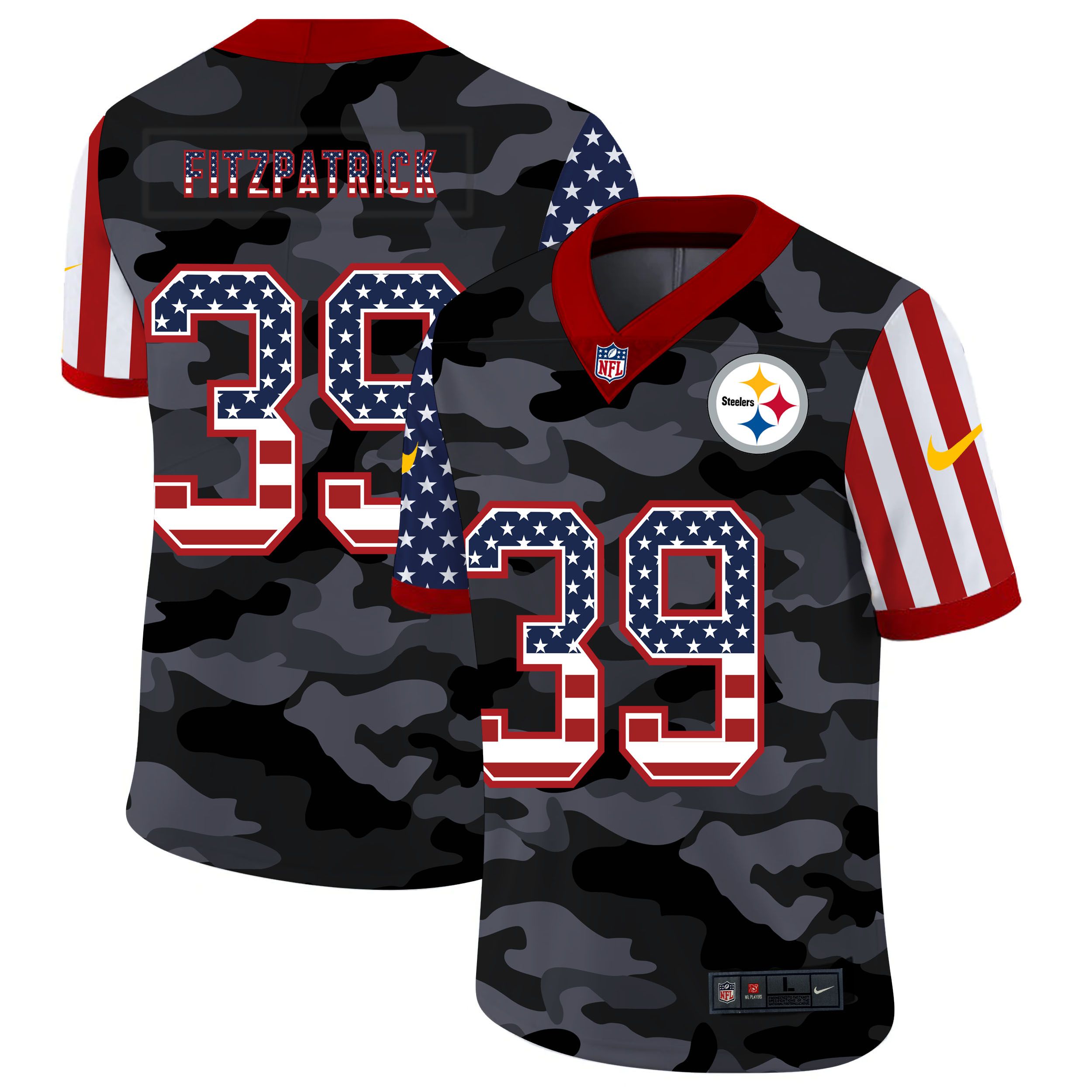 Men Pittsburgh Steelers #39 Fitzpatrick 2020 Nike Camo USA Salute to Service Limited NFL Jerseys
